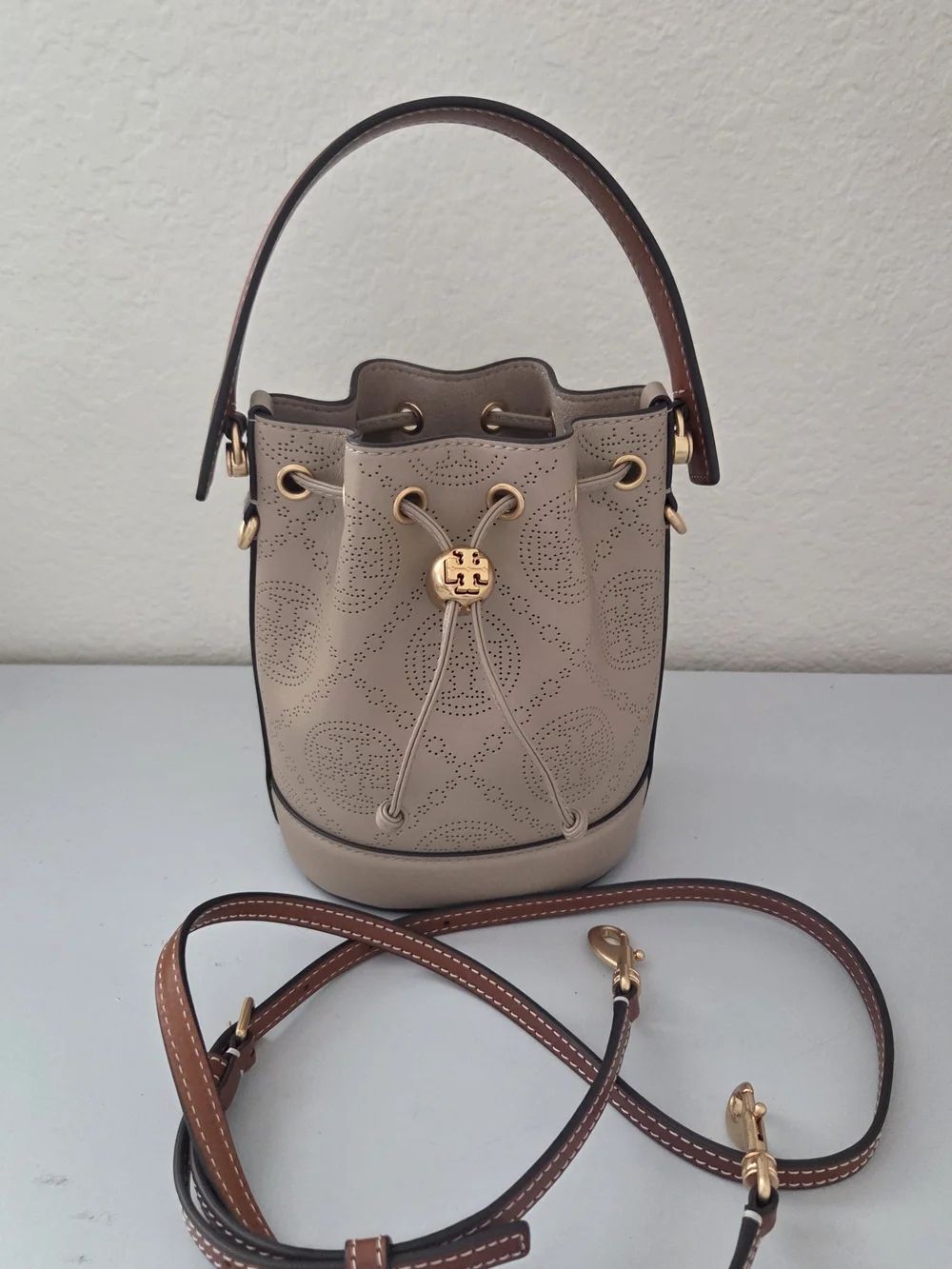 Tory Burch Perforated Leather Mini Bucket Bag
